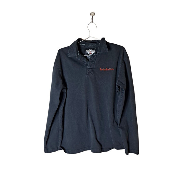 Harley-Davidson Mens Shirt M Long Sleeve Polo Pullover Embroidered Double Sided - Picture 4 of 7